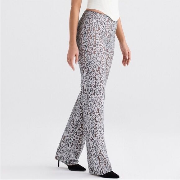 House of Cb Mara Silver Metallic Lace Trousers - Picture 2 of 7